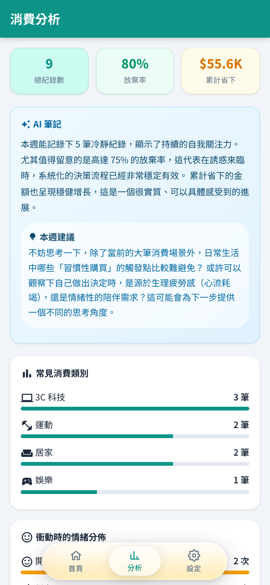 消費分析頁面與 AI 筆記